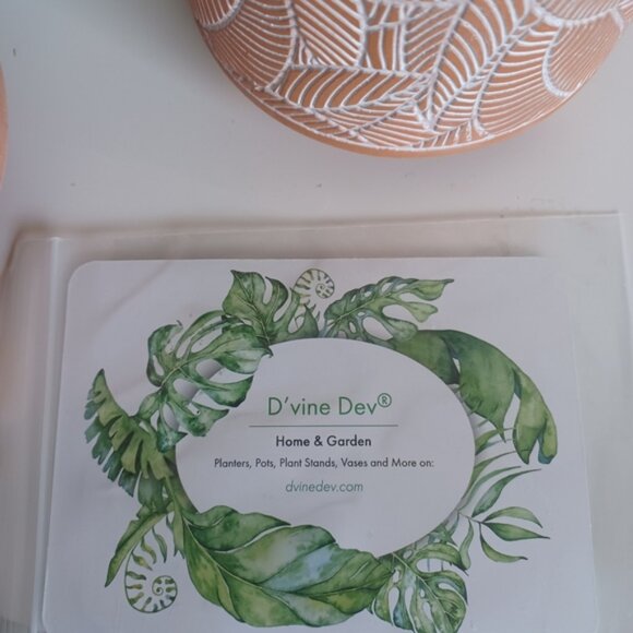 Decorative Terracotta & White Leaf Print Ceramic Planter Pots | Set of 2 - Picture 10 of 12